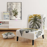 Yellow And Grey Philodendron Leaf I - Upholstered Accent Chair