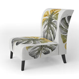 Yellow And Grey Philodendron Leaf I - Upholstered Accent Chair