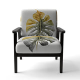 Yellow And Grey Philodendron Leaf I - Upholstered Accent Chair