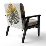 Yellow And Grey Philodendron Leaf I - Upholstered Accent Chair