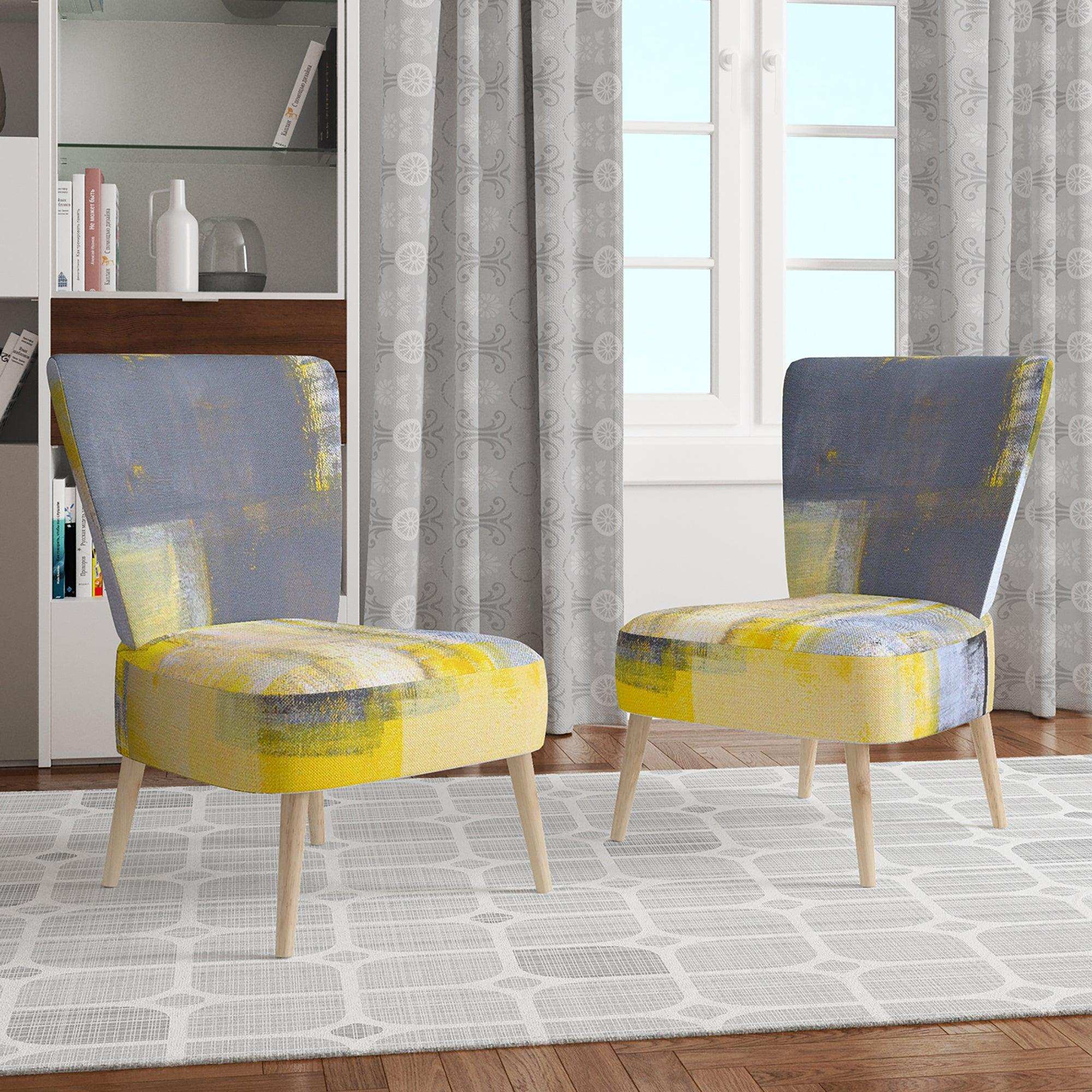 Grey and Yellow Blur Abstract Mid-Century Accent Chair – Designart