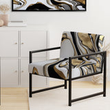 Smooth Grooves Black And Liquid Gold Marble Art - Modern Accent Chair