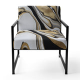 Smooth Grooves Black And Liquid Gold Marble Art - Modern Accent Chair