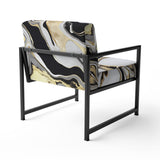 Smooth Grooves Black And Liquid Gold Marble Art - Modern Accent Chair