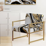 Smooth Grooves Black And Liquid Gold Marble Art - Modern Accent Chair