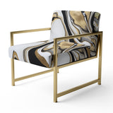 Smooth Grooves Black And Liquid Gold Marble Art - Modern Accent Chair