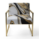 Smooth Grooves Black And Liquid Gold Marble Art - Modern Accent Chair