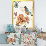 Cottage Bird on Orange Flower Twig