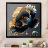 Designart - Deep Blue And Gold Single Flower IV - Canvas Wall Art Print