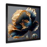 Designart - Deep Blue And Gold Single Flower IV - Canvas Wall Art Print
