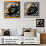 Designart - Deep Blue And Gold Single Flower IV - Canvas Wall Art Print