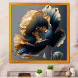 Designart - Deep Blue And Gold Single Flower IV - Canvas Wall Art Print