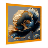 Designart - Deep Blue And Gold Single Flower IV - Canvas Wall Art Print