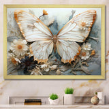 White Grey Butterfly Intricate Patterns - Animals Canvas Wall Art
