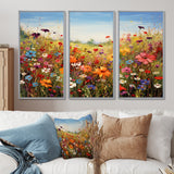 Colorful Wildflowers Meadow Blooms I - Multi-Panels Set of 3