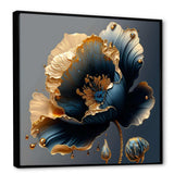 Designart - Deep Blue And Gold Single Flower IV - Canvas Wall Art Print