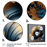 Designart - Deep Blue And Gold Single Flower IV - Canvas Wall Art Print