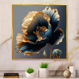 Designart - Deep Blue And Gold Single Flower IV - Canvas Wall Art Print