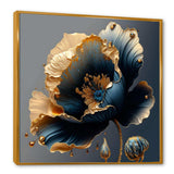 Designart - Deep Blue And Gold Single Flower IV - Canvas Wall Art Print