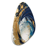Dark Blue and Gold Strokes VI - Asymmetric Metal Wall Art
