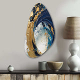 Dark Blue and Gold Strokes VI - Asymmetric Metal Wall Art