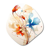 Watercolor Modern Floral In Orange And Blue - Asymmetric Metal Wall Art
