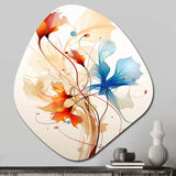 Watercolor Modern Floral In Orange And Blue - Asymmetric Metal Wall Art