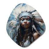 Vintage Portrait Female Native Feather Headdress - Asymmetric Metal Wall Art