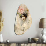 Victorian Lady Pink Roses Rustic Vintage - Asymmetric Metal Wall Art