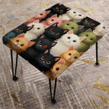 Pink And Black Cat Pattern For Nursery - Upholstered Animal Print Vanity Stool