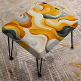 Yellow And White Midcentury Waves Fusion - Upholstered Eclectic Modern Vanity Stool