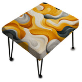 Yellow And White Midcentury Waves Fusion - Upholstered Eclectic Modern Vanity Stool