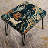 Beige And Green Deer In Forest - Upholstered Farmhouse Vanity Stool