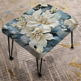 Misty White And Blue Floral Damask - Upholstered Bohemian Vanity Stool