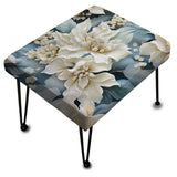 Misty White And Blue Floral Damask - Upholstered Bohemian Vanity Stool