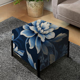 White And Blue Symmetrical Damask - Upholstered Bohemian Vanity Stool