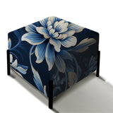White And Blue Symmetrical Damask - Upholstered Bohemian Vanity Stool