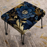 Mystical Blue Damask Mirage - Upholstered Bohemian Vanity Stool