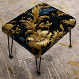 Gold And Blue Gilded Damask Reverie - Upholstered Bohemian Vanity Stool