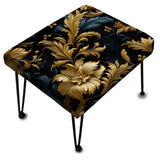 Gold And Blue Gilded Damask Reverie - Upholstered Bohemian Vanity Stool