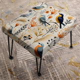 Scandinavian Floral Modern Birds - Upholstered Cottage Vanity Stool