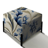 Blue Victorian Ikat Floral Harmony - Upholstered Cottage Vanity Stool