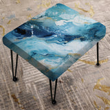 Coastal Blue Elegant Marble Shore - Upholstered Beachy Vanity Stool