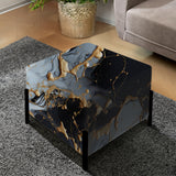Gilded Gold And Black  Luxe Marble Opulence - Upholstered Modern Vanity Stool