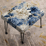 Floral Blue And White Victorian Pattern I - Upholstered Floral Vanity Stool - Traditional Ottoman