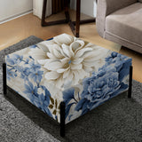 Floral Blue And White Victorian Pattern I - Upholstered Floral Vanity Stool - Traditional Ottoman