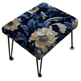 Cobalt Blue Lacework Scrolls Victorian Pattern - Upholstered Cottage Vanity Stool