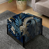 Cobalt Blue Scrollwork Swirls Victorian Pattern - Upholstered Cottage Vanity Stool