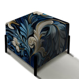Cobalt Blue Scrollwork Swirls Victorian Pattern - Upholstered Cottage Vanity Stool