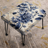 Cobalt Blue Victorian Rococo Victorian Pattern - Upholstered Cottage Vanity Stool